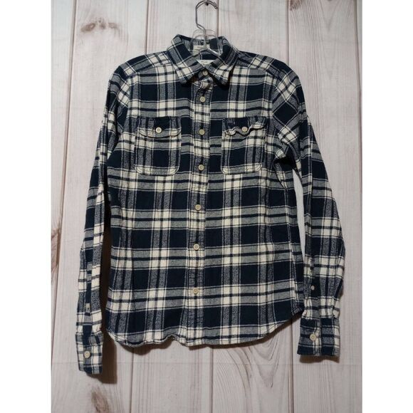 Abercrombie Shirt Boys Extra Large Blue Plaid Muscle Flannel Button Front Long S - Picture 1 of 7